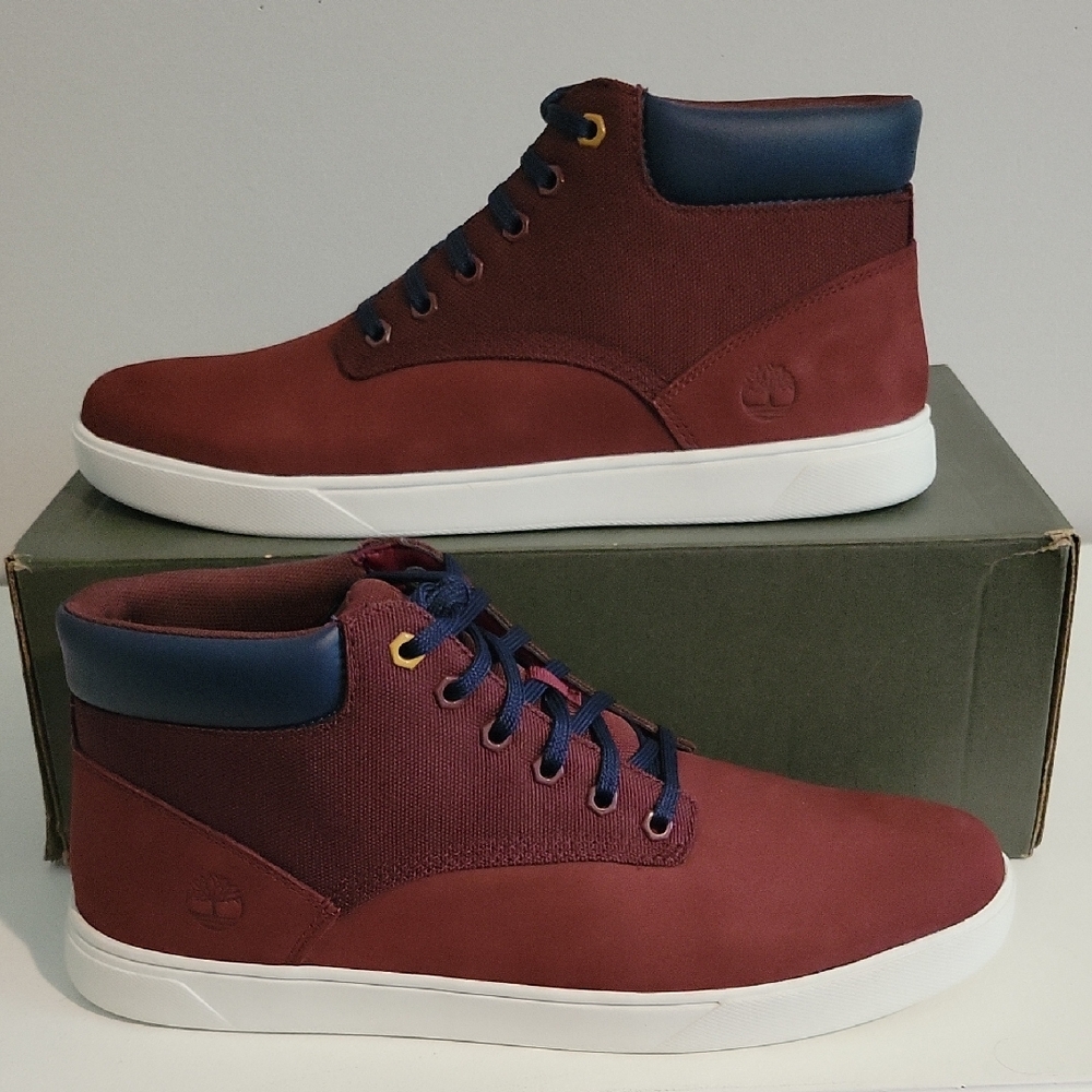 Timberland Groveton Chukka Style Sneakers In Burgundy And Blue NWT